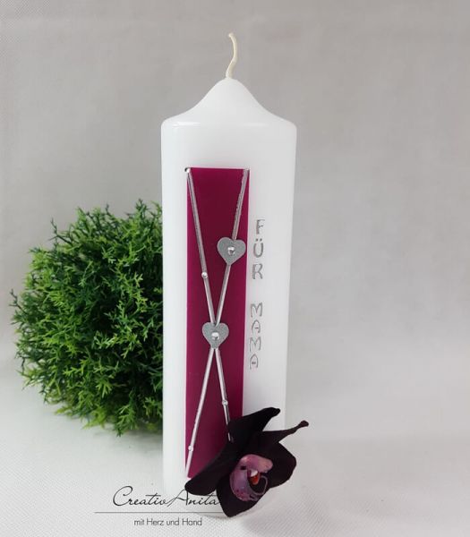 Geschenkkerze zum Geburtstag, Silberhochzeit oder Diamantenen Hochzeit - auch in Wunschfarbe mit Orchideenblüte
